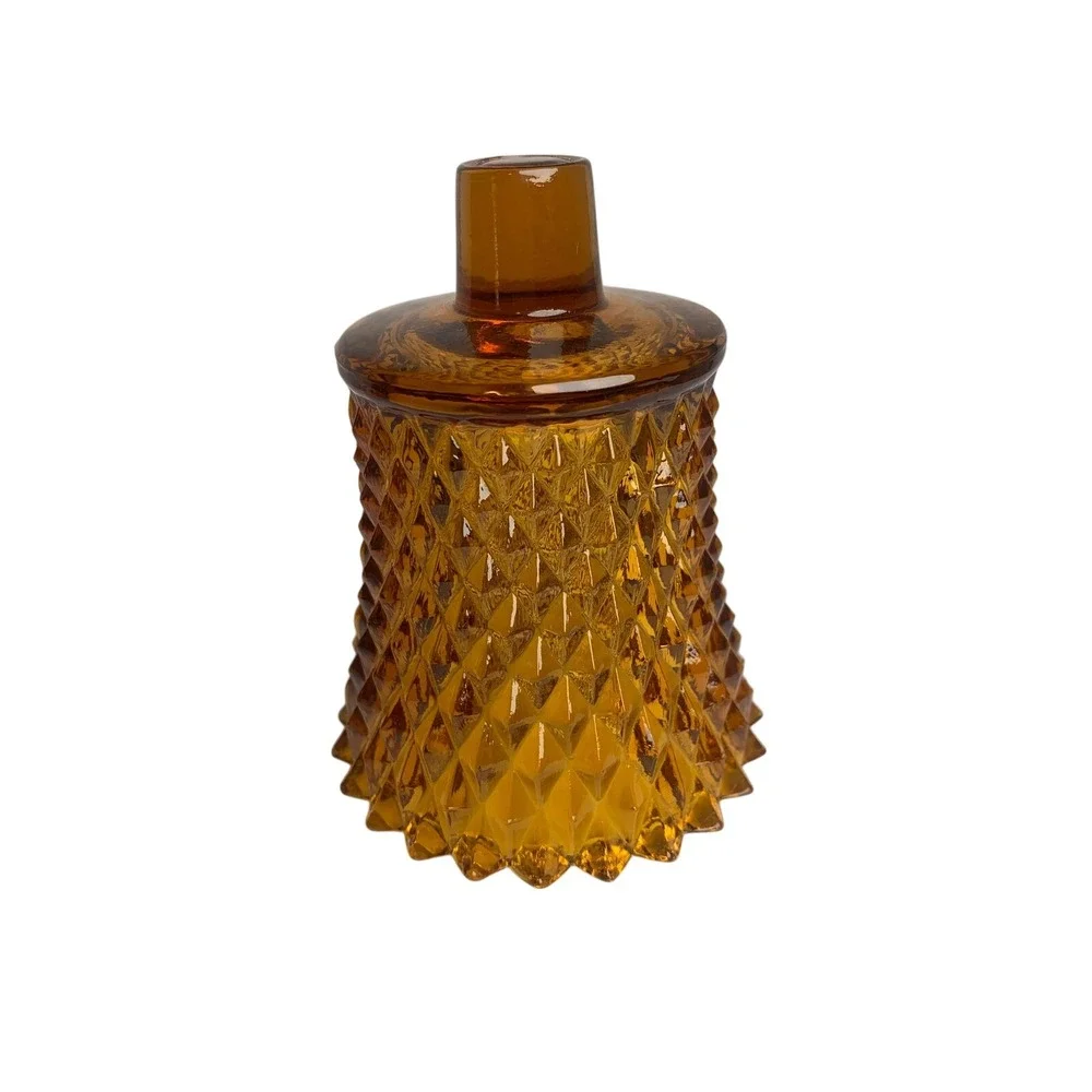 Vintage Amber Glass Diamond Point Hobnail Peg Candle‎ Cup Votive Holder